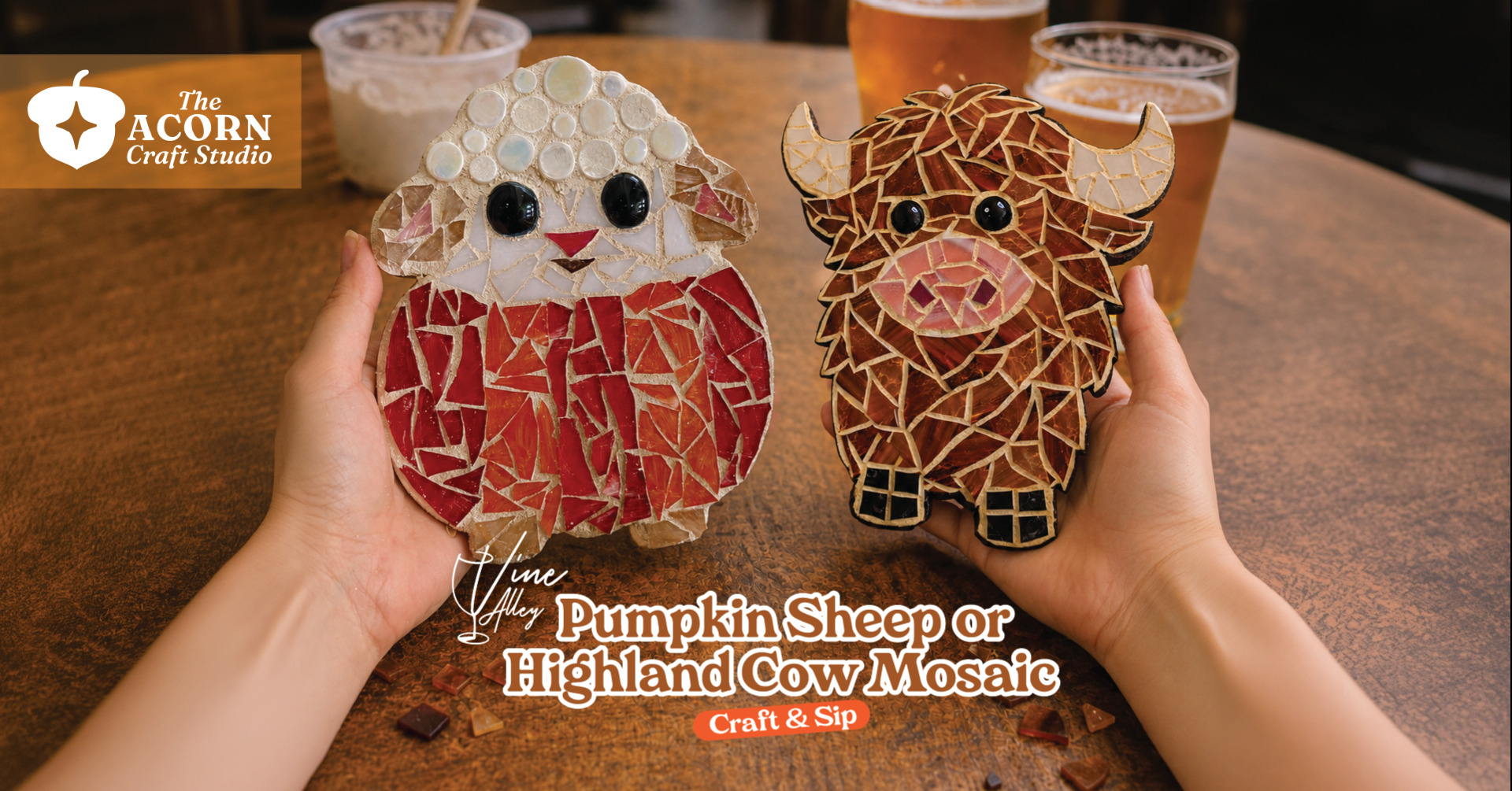 Pumpkin Sheep or Highland Cow Mosaic - Craft & Sip at Vine Alley