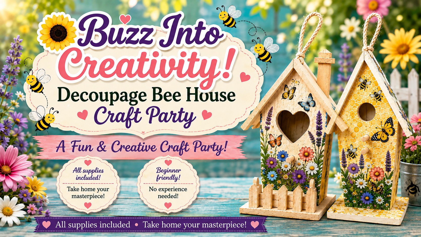 Buzz Into Creativity! Decoupage Bee House Craft Party Buzz Into Creativity! Decoupage Bee House Craft Party