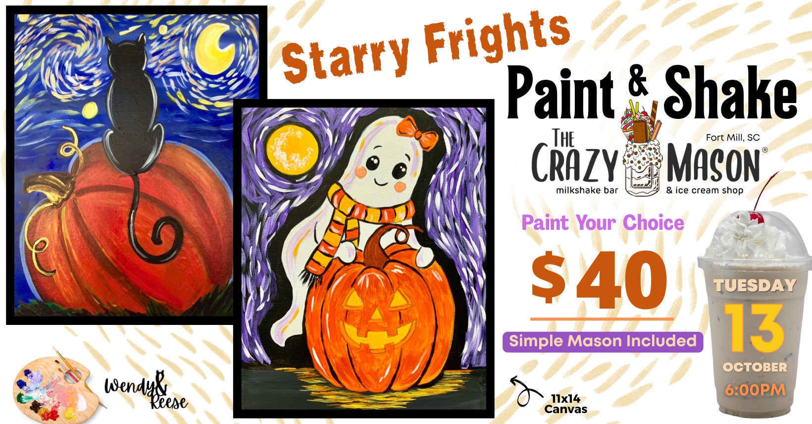 Starry Frights Paint & Shake at The Crazy Mason Fort Mill Starry Frights Paint & Shake at The Crazy Mason Fort Mill