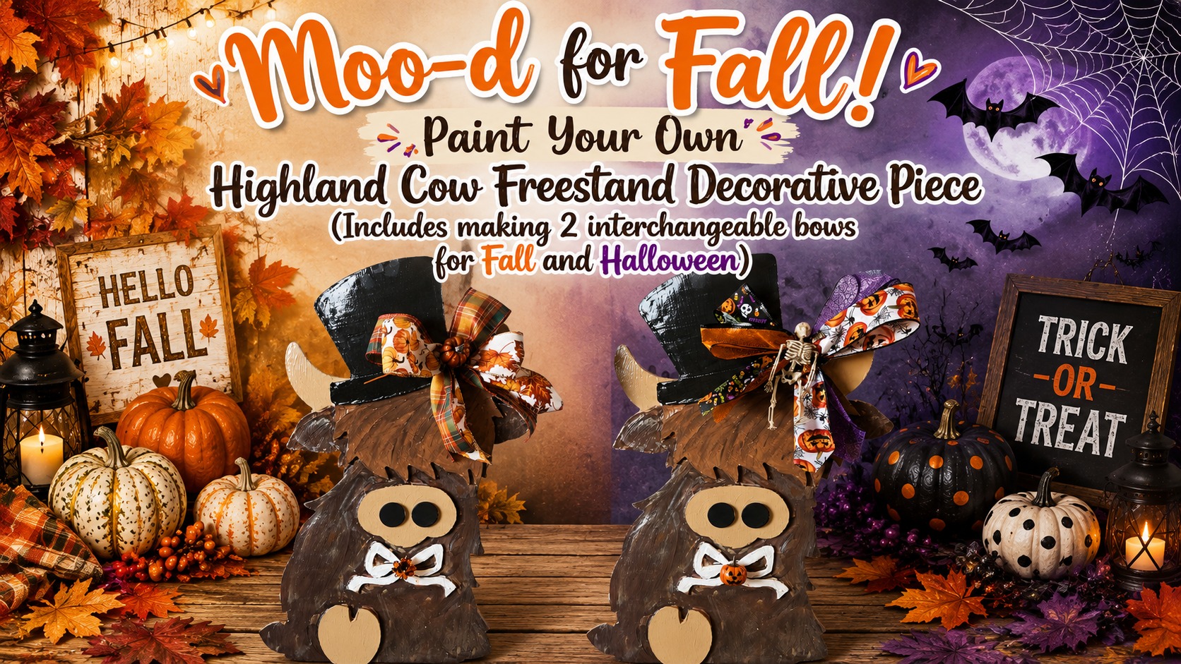 Moo-d for Fall! Paint Your Own Highland Cow Freestand Decorative