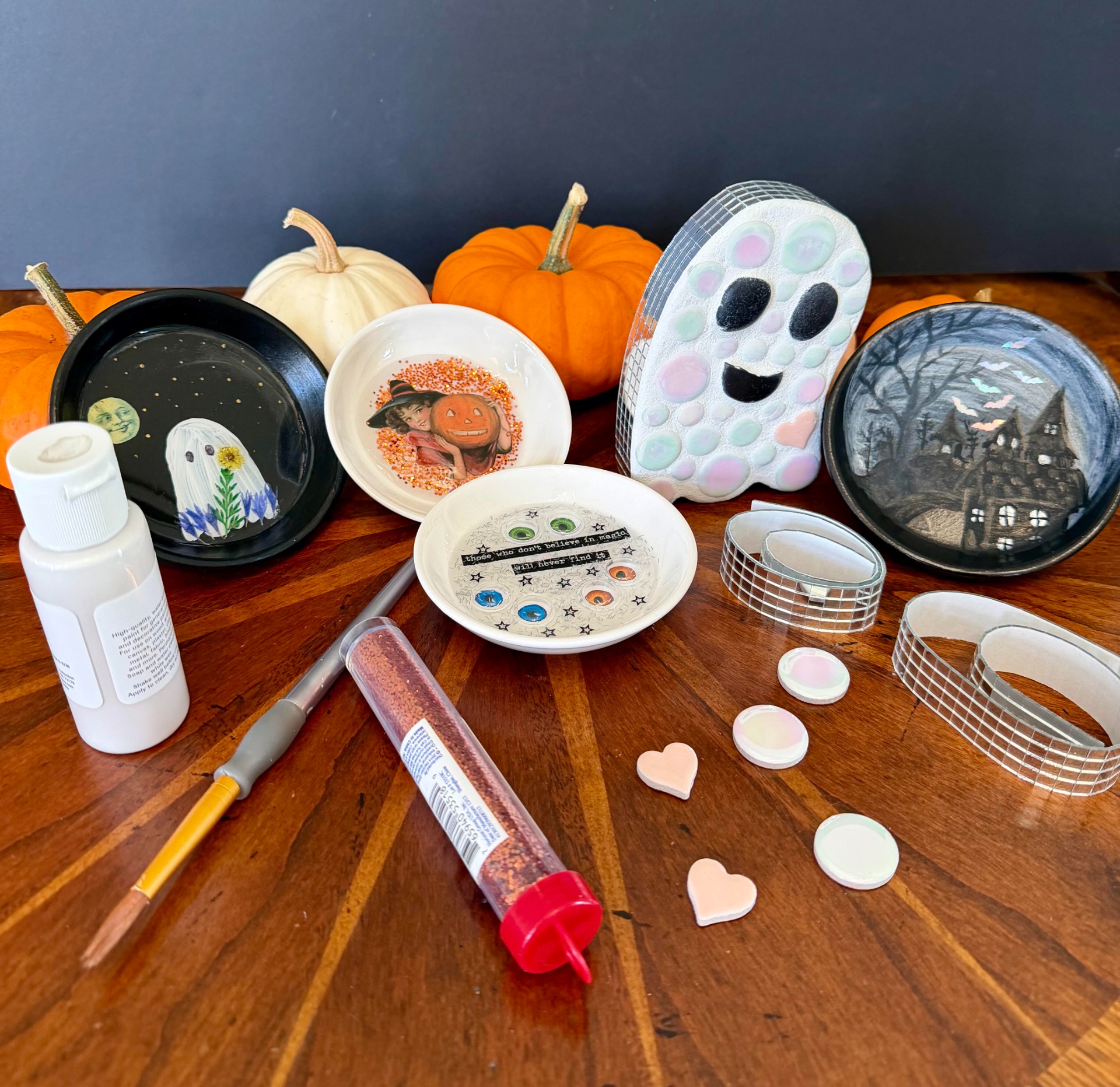 Make Your Own Disco Mosaic Ghost and Two Halloween Trinket Trays