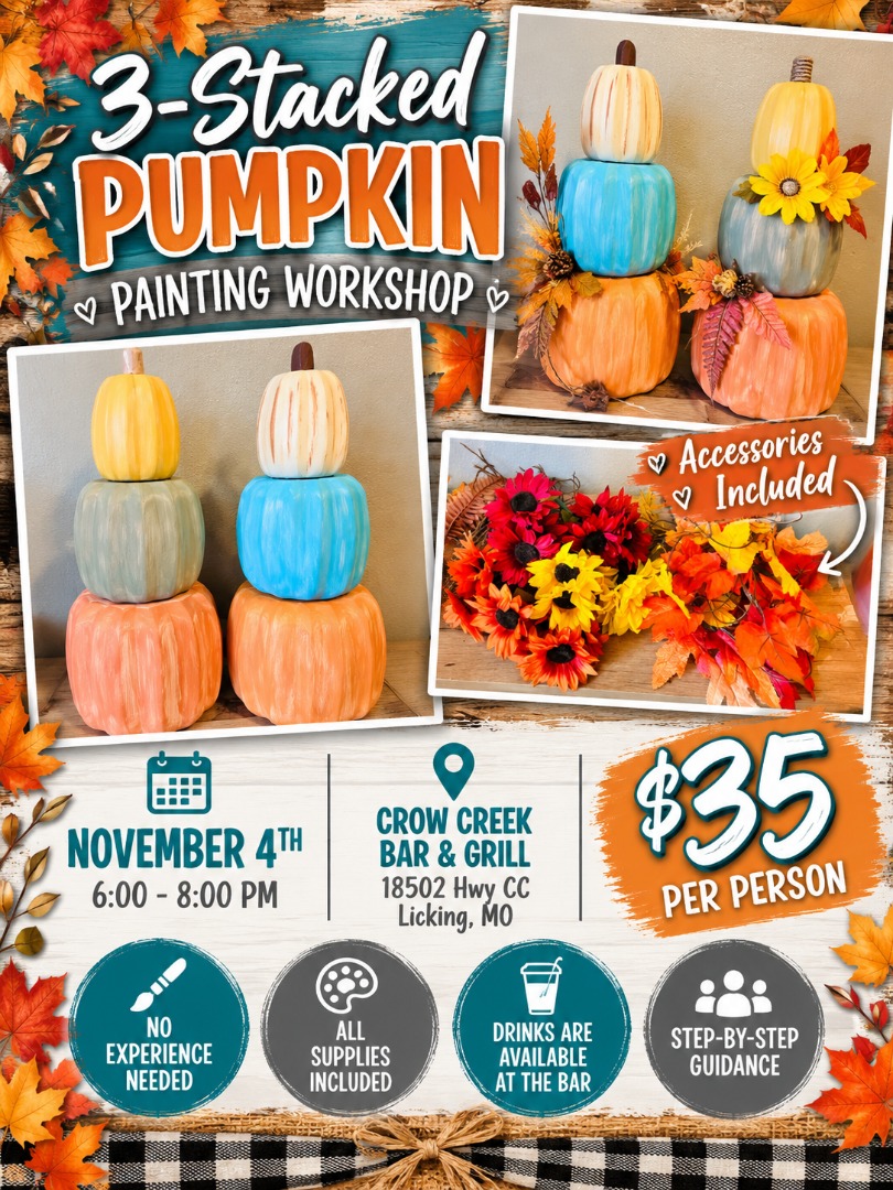 3-Stacked Pumpkin Painting Workshop @ Crow Creek Bar & Grill