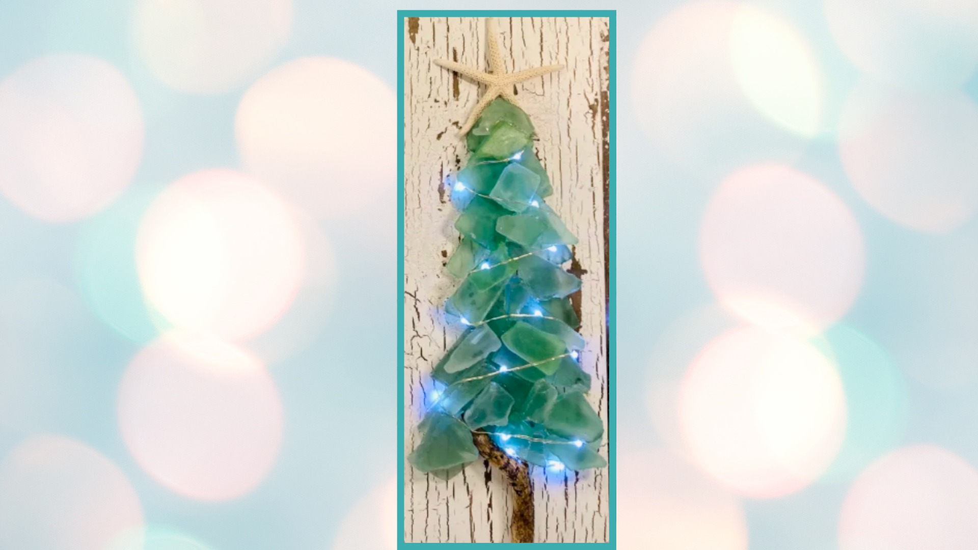 Sea Glass X-mas Tree on a Plank at Mystic Ice Cream in Leesburg