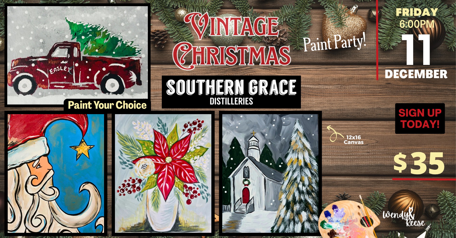Vintage Christmas Paint Party at Southern Grace Distilleries
