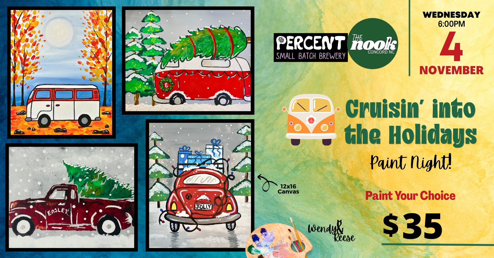 Cruisin' into the Holiday Paint Night at Percent The Nook Concord