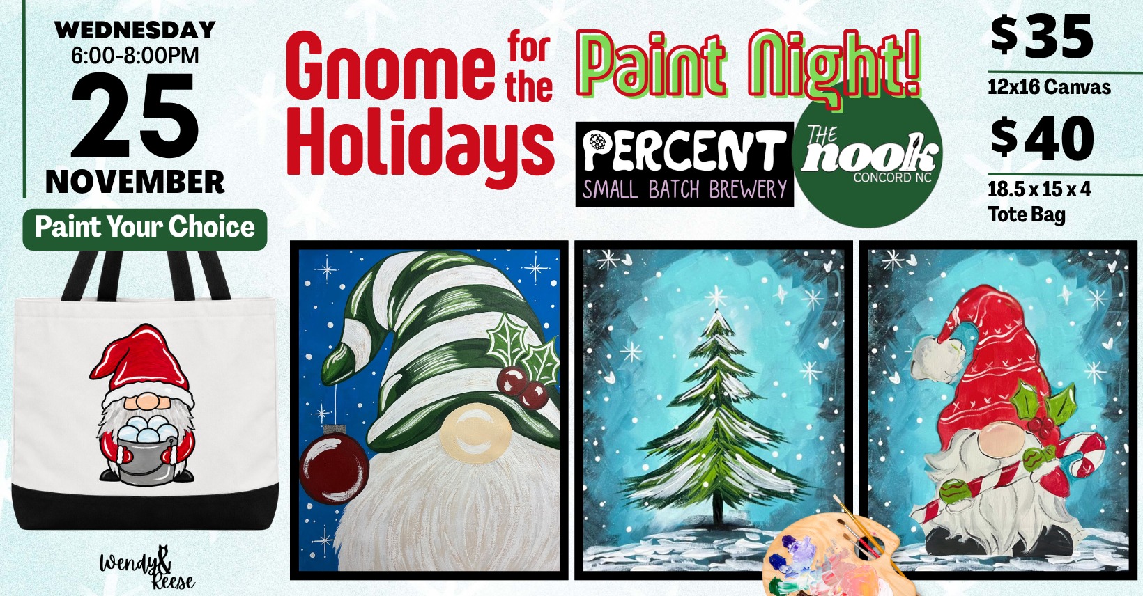 Gnome for the Holidays Paint Night at Percent The Nook Concord