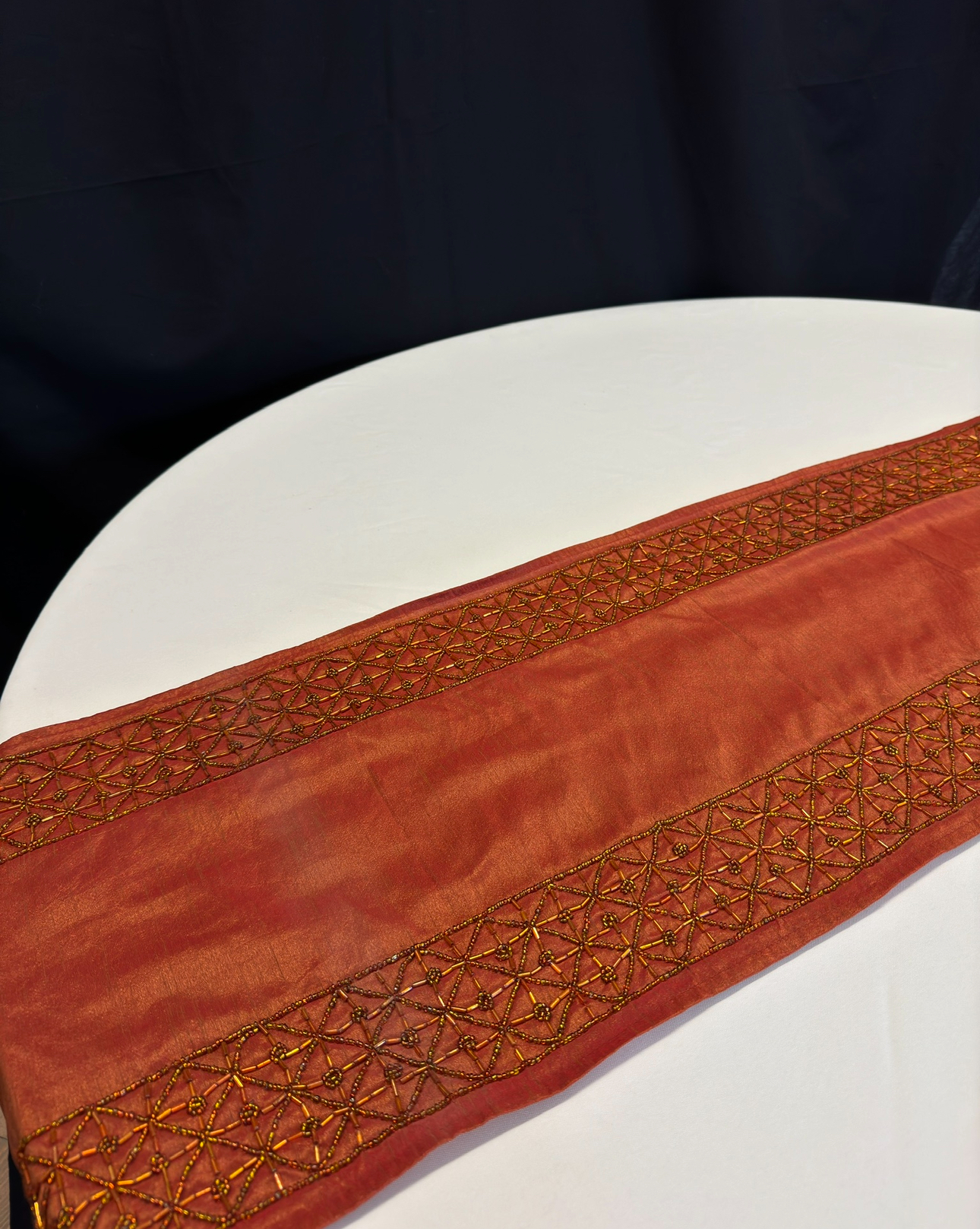Runner 12"X102" POLY HEAVY BEADING AND EMBROIDERY RUST A