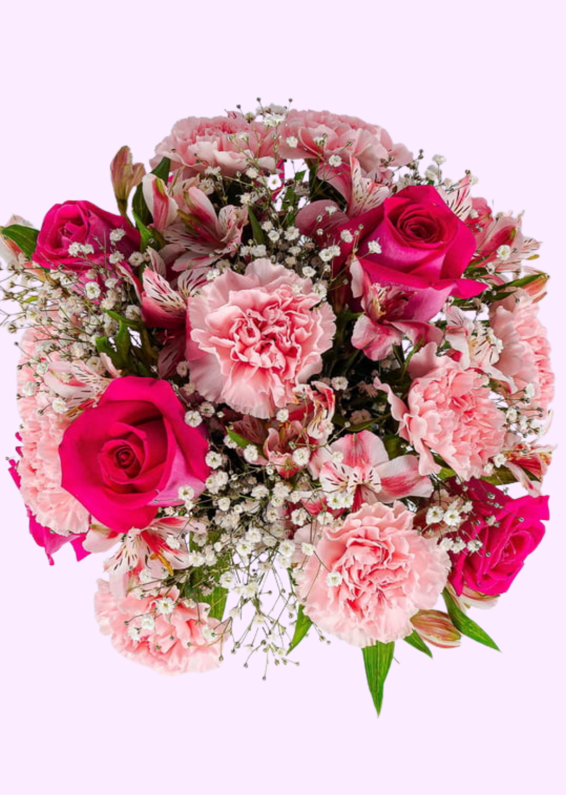 Vista previa de Caja con Claveles Rositas, Astromelias y Rosas Fucsia - imagen 3