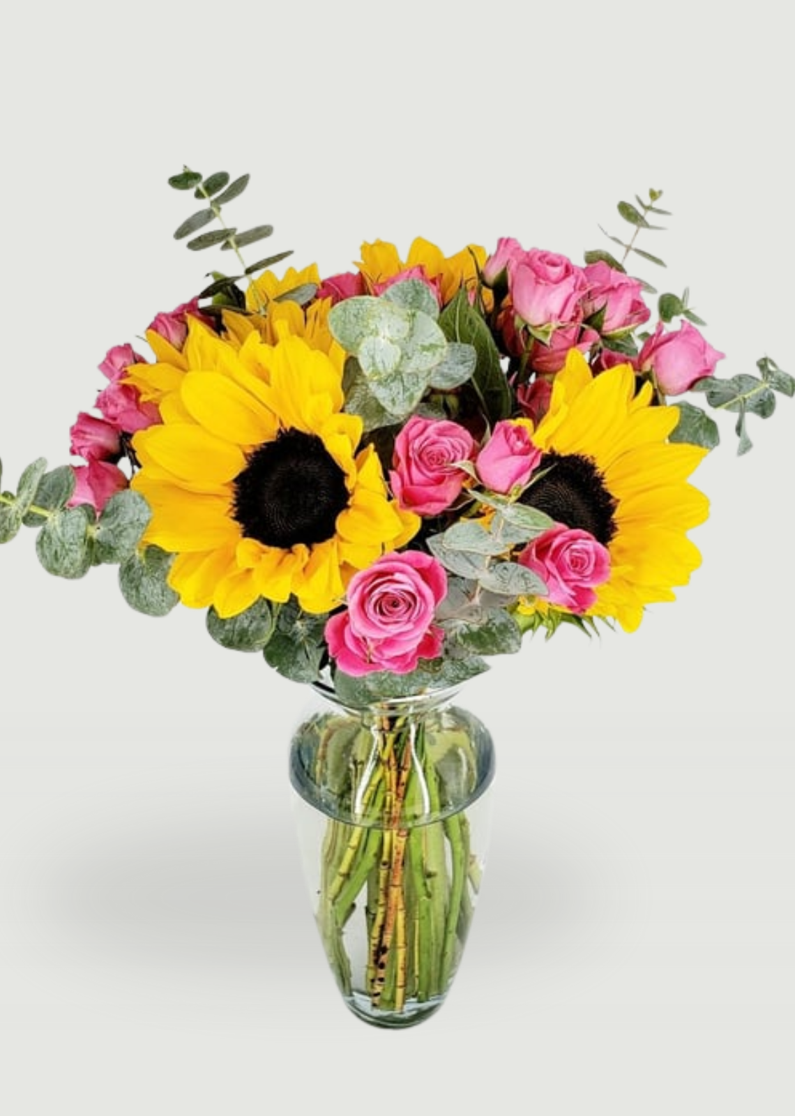 Jarrón de Girasoles y Mini Rosas Rositas - entrega de flores, ramo de flores, flores a domicilio