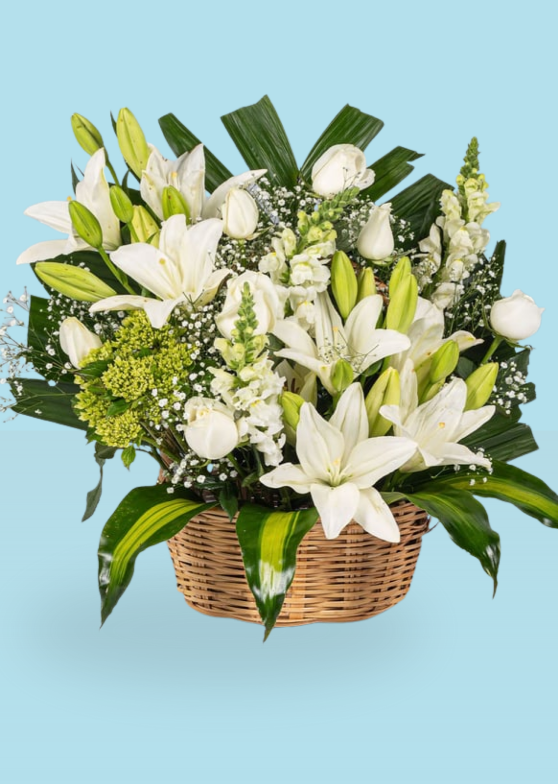 Vista previa de Canasta con Lirios, Perritos, Hortensias y Rosas Blancas - imagen 1