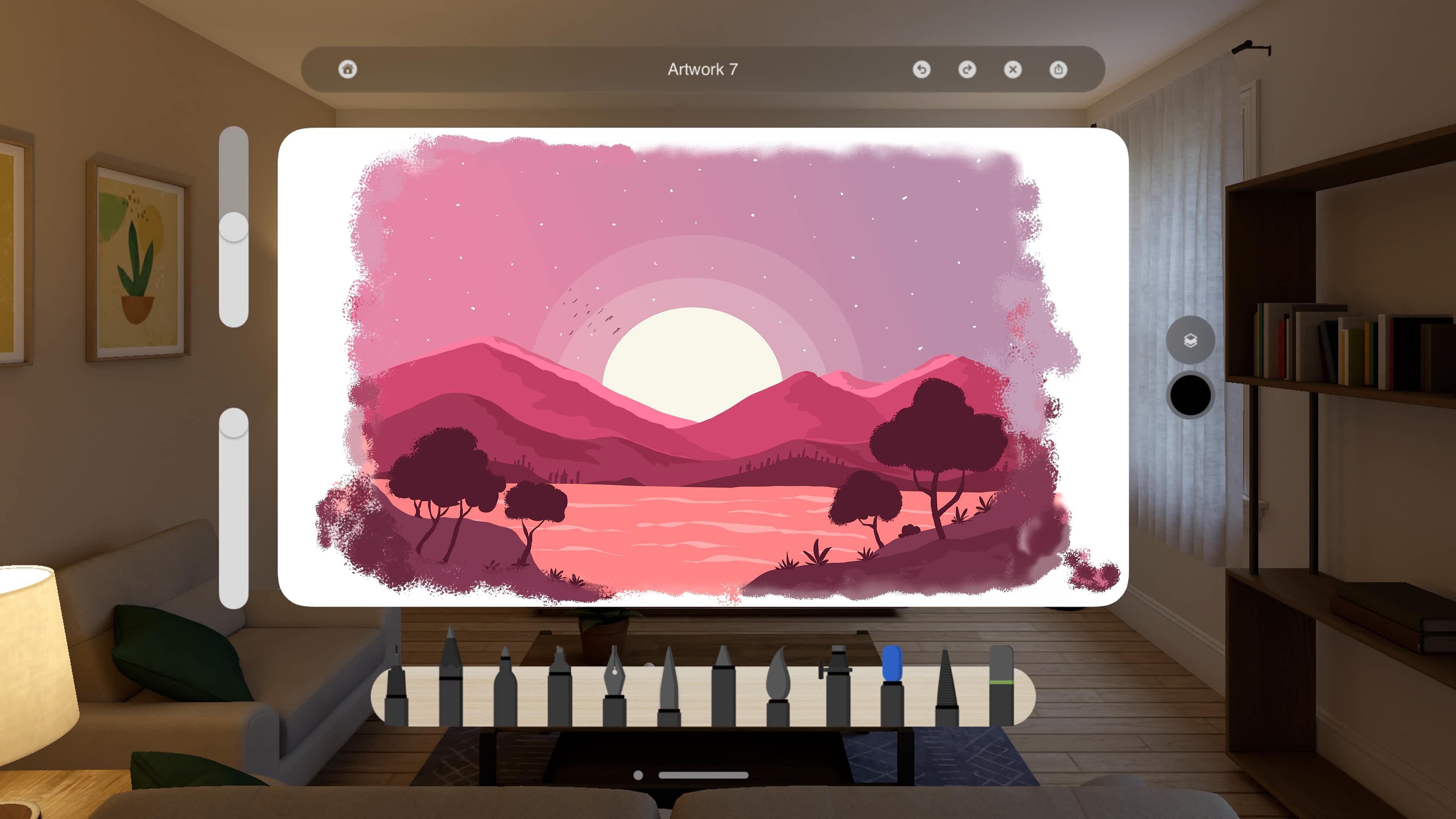 Brush Studio in Drawing Desk app when using Apple Vision Pro