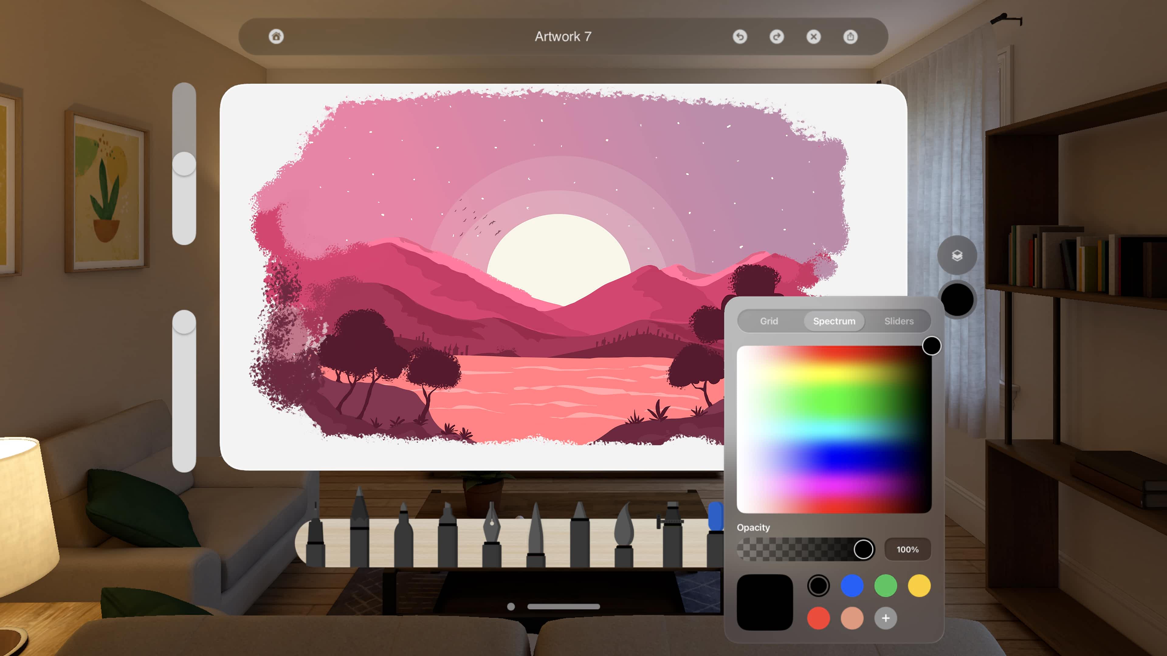 Color wheel and brush layout when using Apple Vision Pro