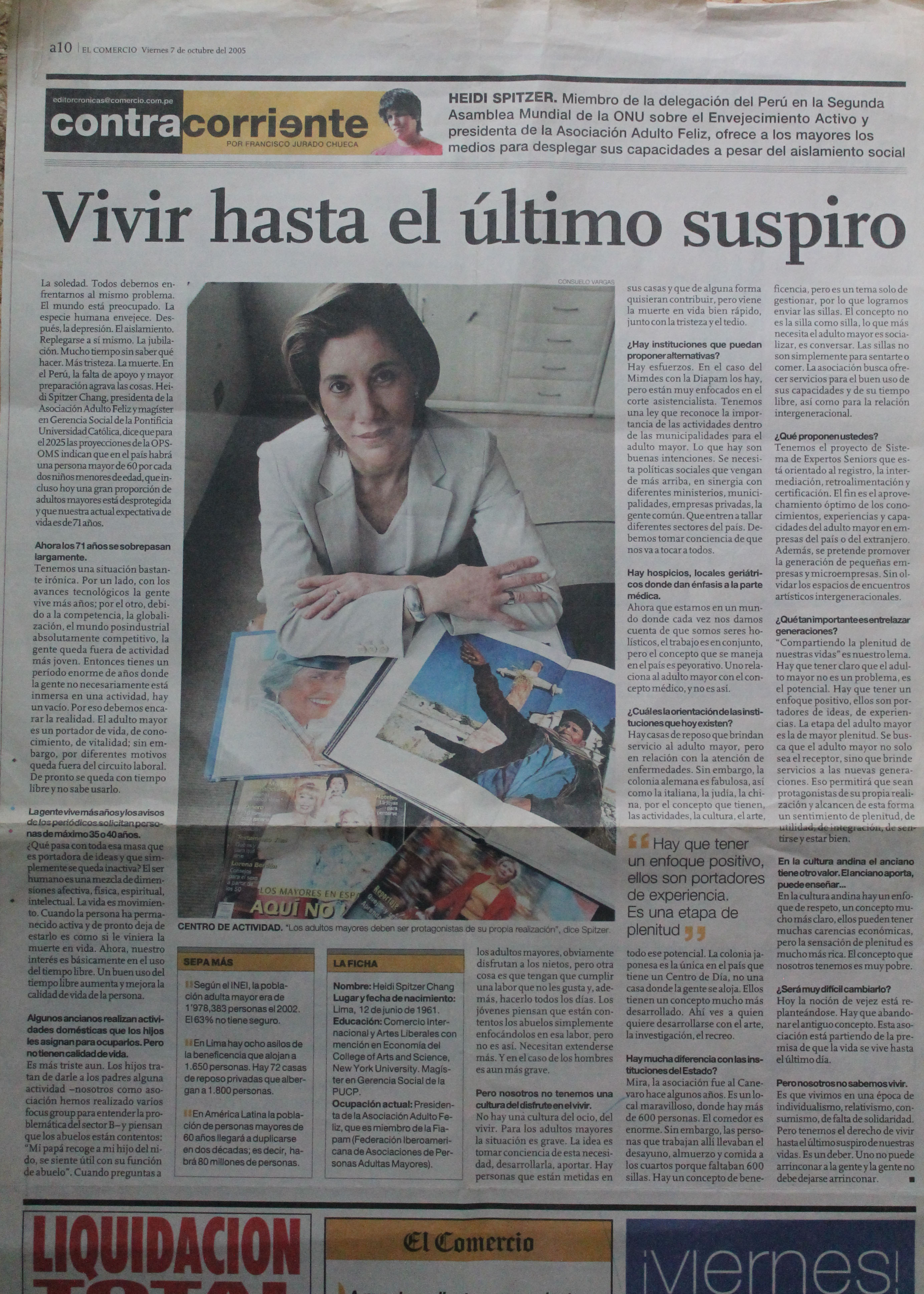 Vivir Hasta el Último Suspiro | El Comercio 7 de Octubre del 2005