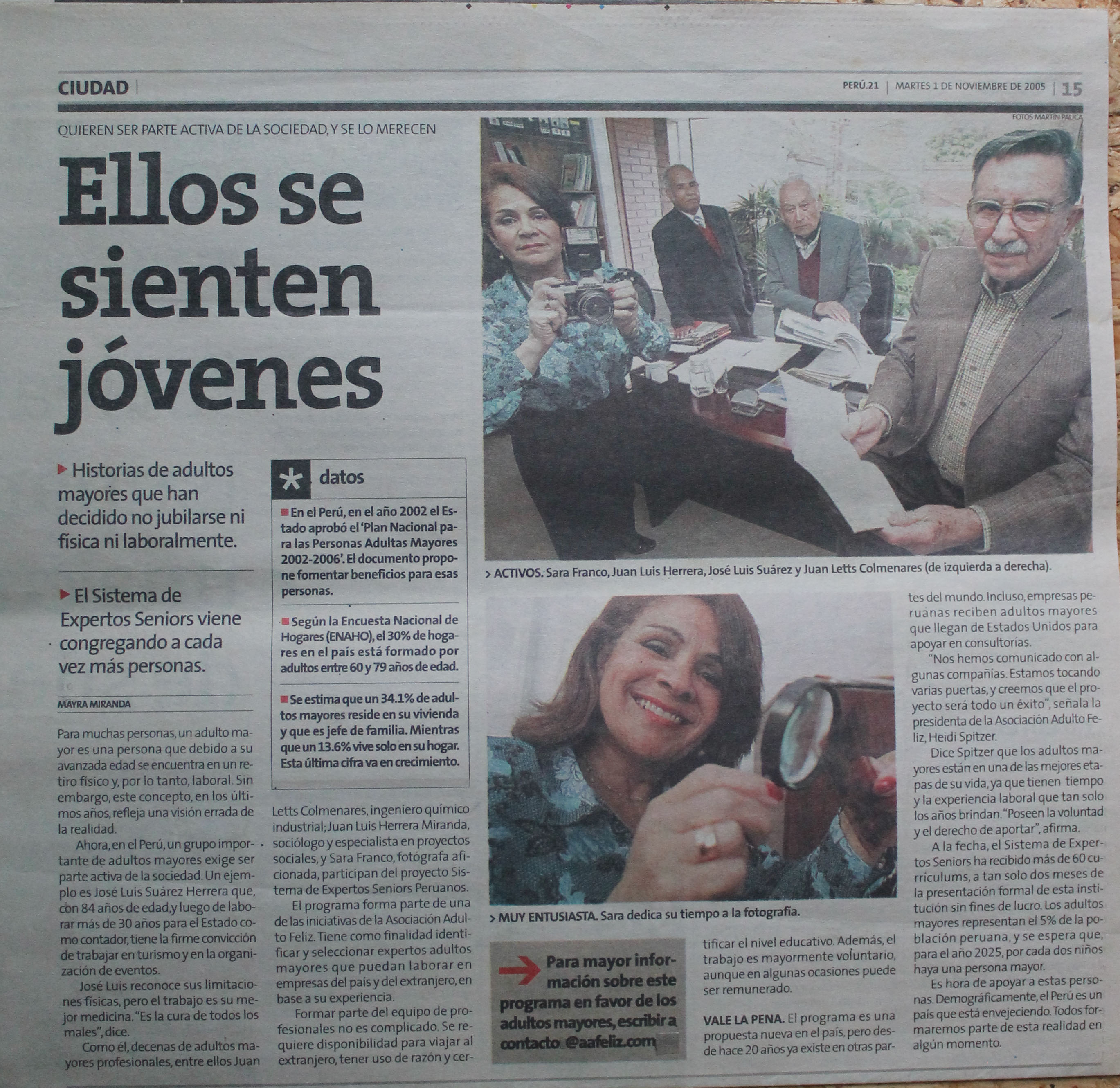 Ellos se sienten jóvenes | Peru21 1 de Noviembre del 2005