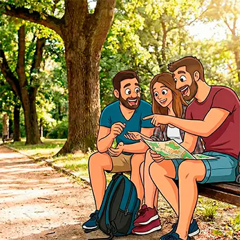 A person choosing a game on an interactive map.