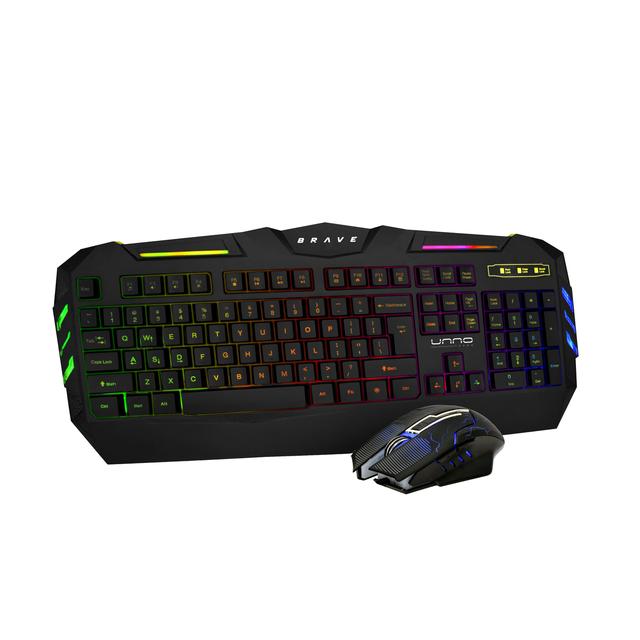 Kit de Teclado y Mouse Unno Tekno Gaming Brave USB Ingles Negro Óptico N/P: KB6782BK - PC Mania
