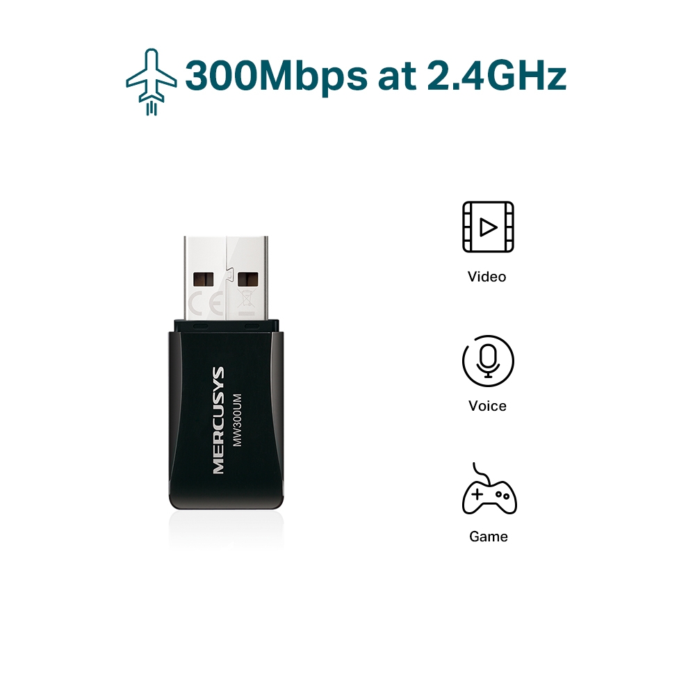 Mini Adaptador WiFi Mercusys USB 300MBPS N/P: MW300UM - PC Mania