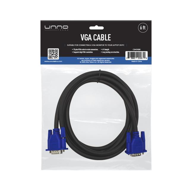 Cable VGA Unno Tekno 15 Pines 1,8Mts. MACHO-MACHO N/P: CB4016BK - PC Mania