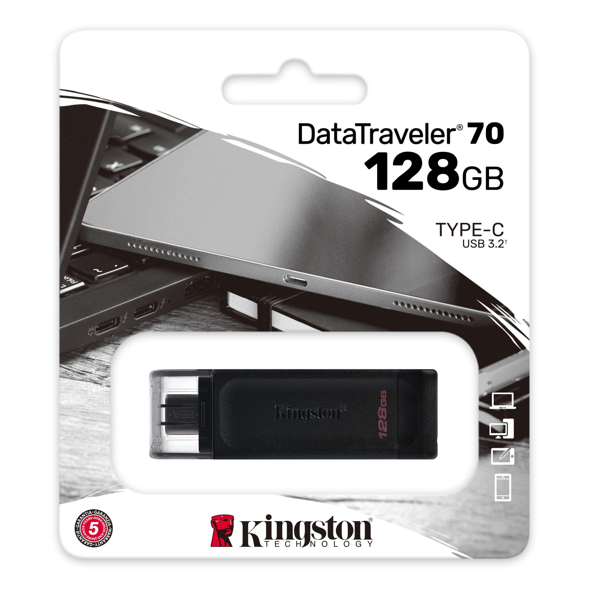 Pen Drive 128GB Kingston DT70 Data Traveler G1 USB Tipo C 3.0 N/P: DT70/128GB-TW - PC Mania