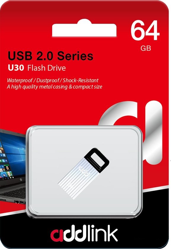 Pen Drive Addlink U30 64GB USB 2.0 Plateado N/P: AD64GBU30S2 - PC Mania