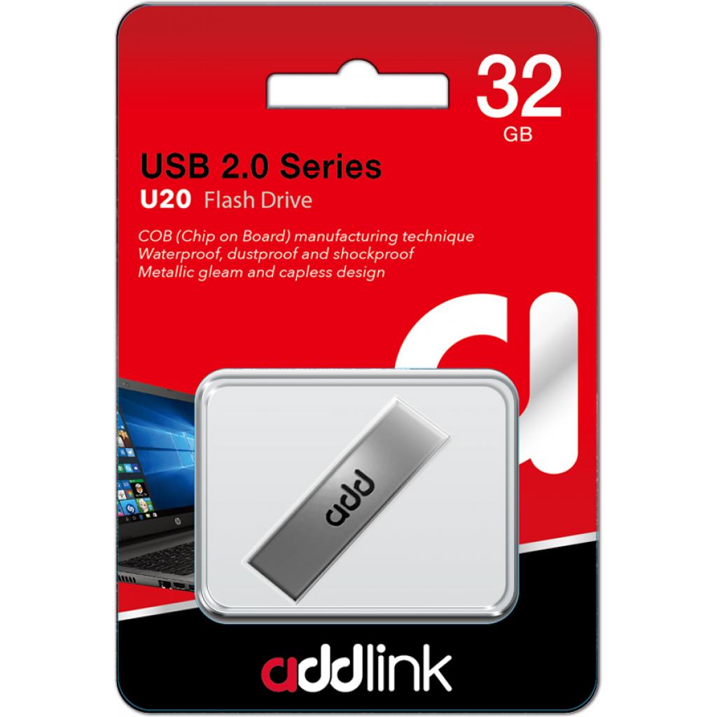 Pen Drive Addlink U20 32GB USB 2.0 Titanium N/P: AD32GBU20T2 - PC Mania