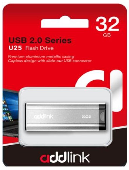 Pen Drive Addlink U25 32GB USB 2.0 Plateado N/P: AD32GBU25S2 - PC Mania