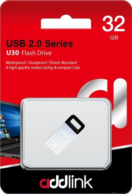 Pen Drive Addlink U30 32GB USB 2.0 Plateado N/P: AD32GBU30S2 - PC Mania