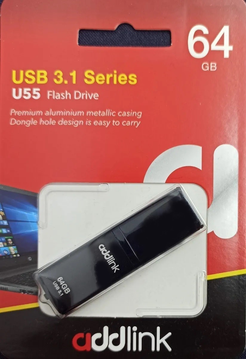 Pen Drive Addlink U55 64GB USB 3.1 Negro N/P: AD64GBU55B3 - PC Mania