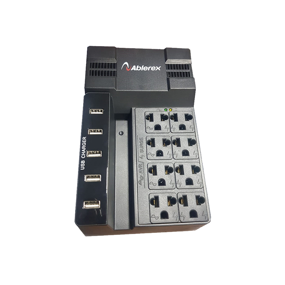 Regulador de Voltaje Ablerex 1200VA / 600W 8 Tomas y 5 USB N/P: AB-R1028USB - PC Mania