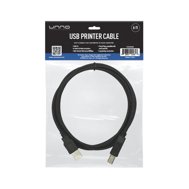 Cable USB de Impresora Unno Tekno 1,8 Mts. N/P: CB4006BK - PC Mania