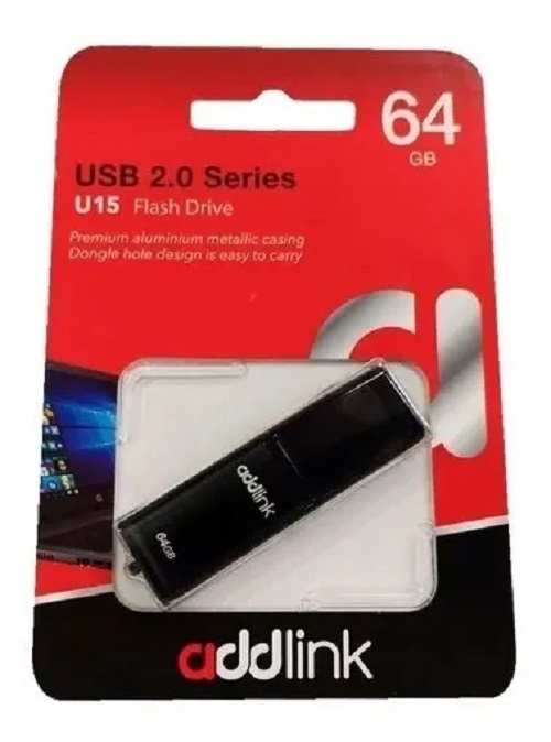 Pen Drive Addlink U15 64GB USB 2.0 Negro N/P: AD64GBU15B2 - PC Mania