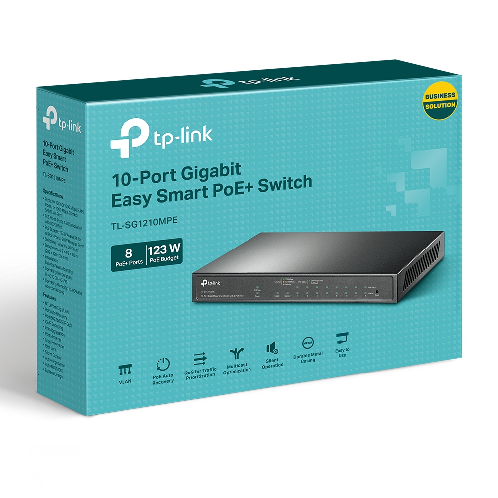 Switch TP-Link 10 puertos Gigabit 8 PoE+ de escritorio N/P: TL-SG1210MPE - PC Mania