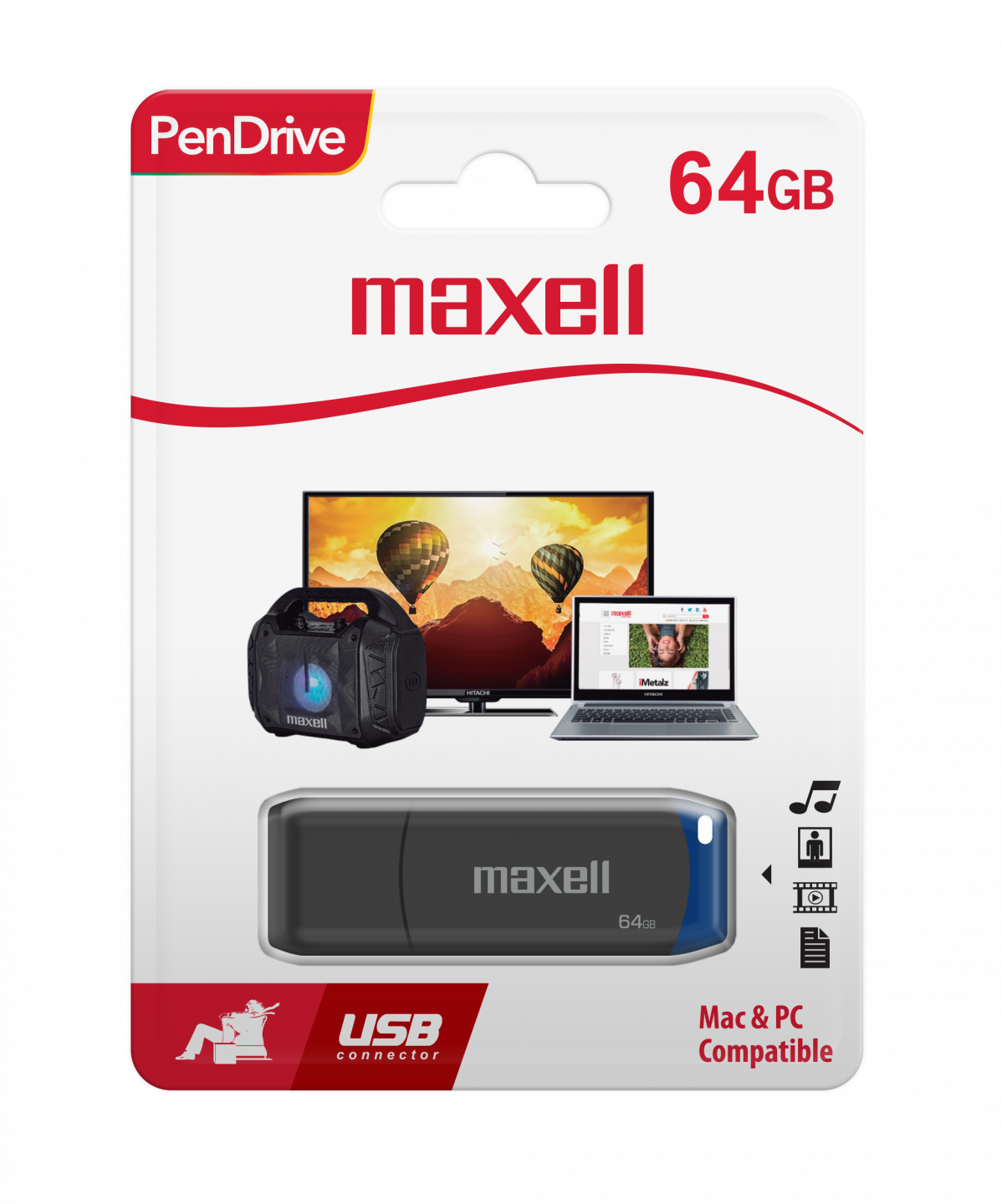 Pen Drive Maxell USB PEN DRIVE 64GB USB 3.0 Negro/Azul N/P: 347537 - PC Mania