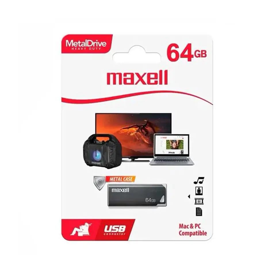 Pen Drive Maxell USB METAL 64GB USB 3.0 Negro N/P: 348404 - PC Mania