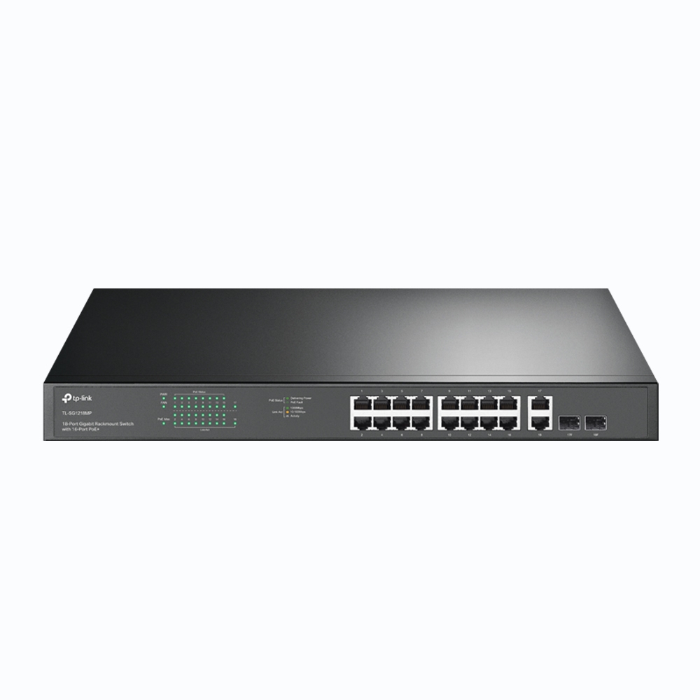Switch TP-Link 18 puertos Gigabit 16 puertos PoE + 2 puertos SFP Rackeable N/P: TL-SG1218MP - PC Mania