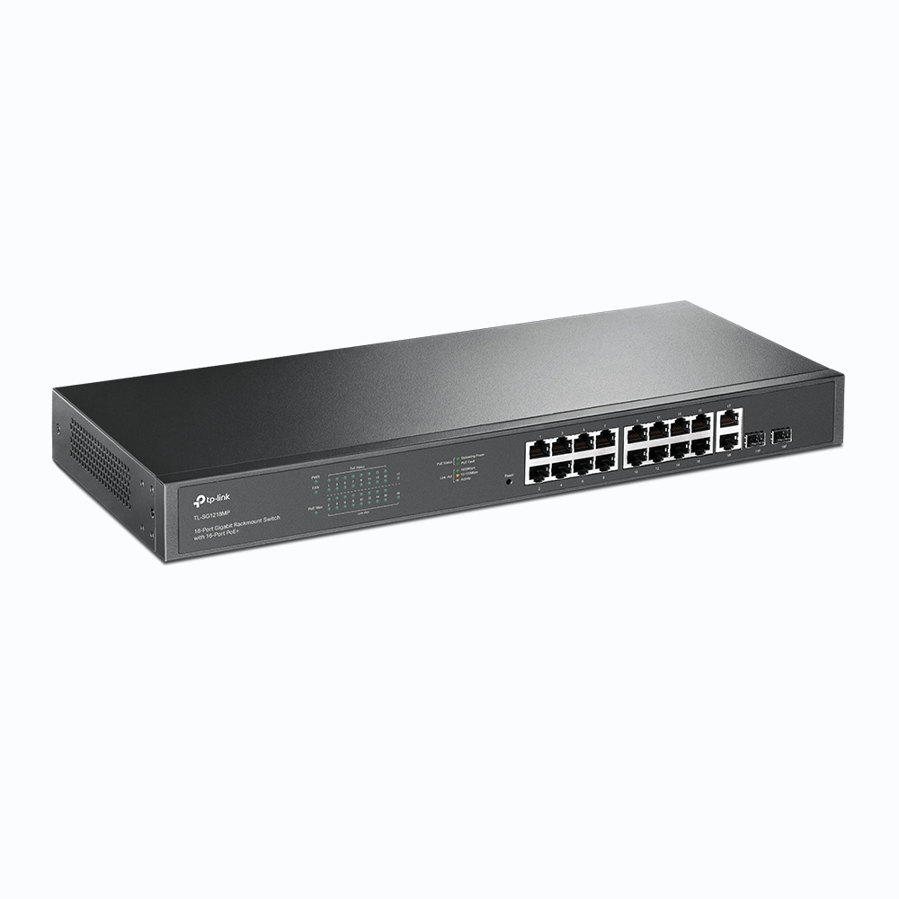 Switch TP-Link 18 puertos Gigabit 16 puertos PoE + 2 puertos SFP Rackeable N/P: TL-SG1218MP - PC Mania