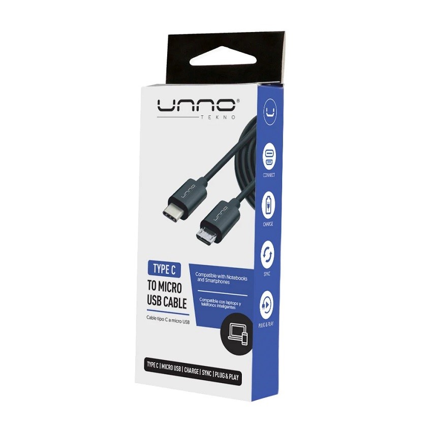 Cable Unno Tekno Tipo C a Micro USB 1.5 Mts. Negro N/P: CB4058BK - PC Mania