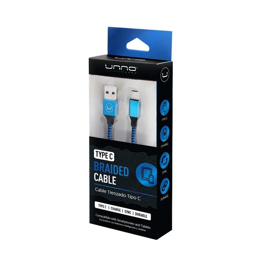 Cable Unno Tekno Trenzado USB A a USB B 1.5 Mts. Azul N/P: CB4061BL - PC Mania