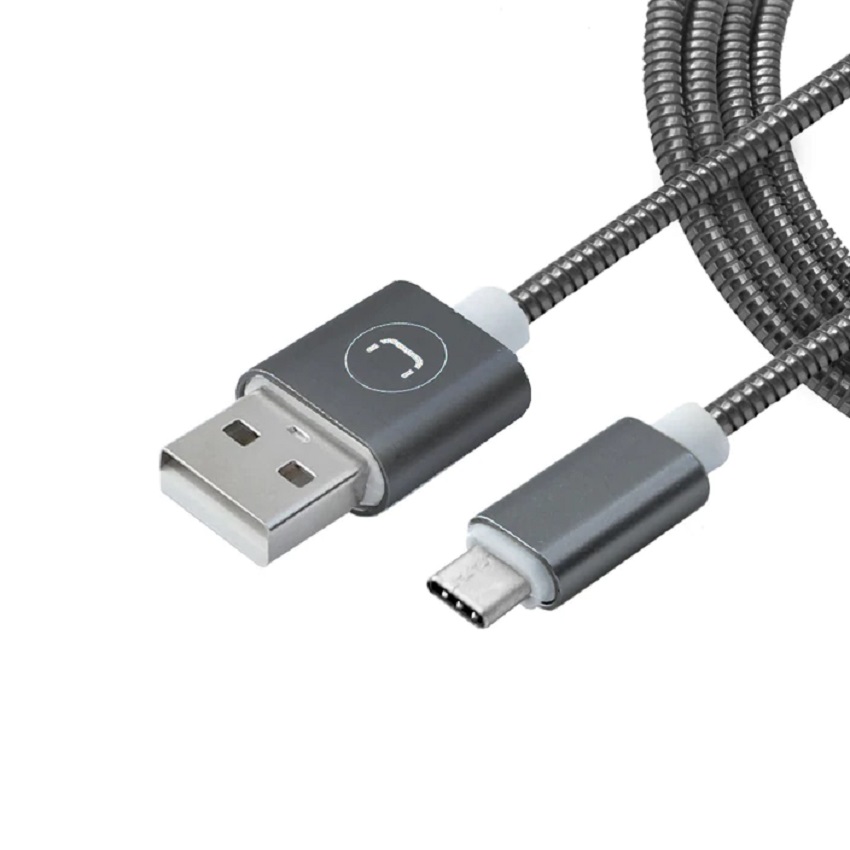 Cable Unno Tekno TIPO C a USB A 1 Mt. Plateado Acero Inoxidable N/P: CB4063GY - PC Mania