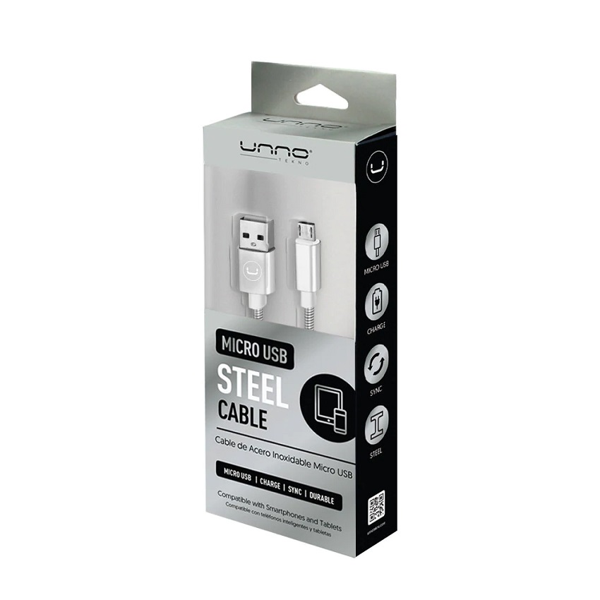 Cable Unno Tekno USB A a USB B 1 Mt. Plateado Acero Inoxidable N/P: CB4063SV - PC Mania