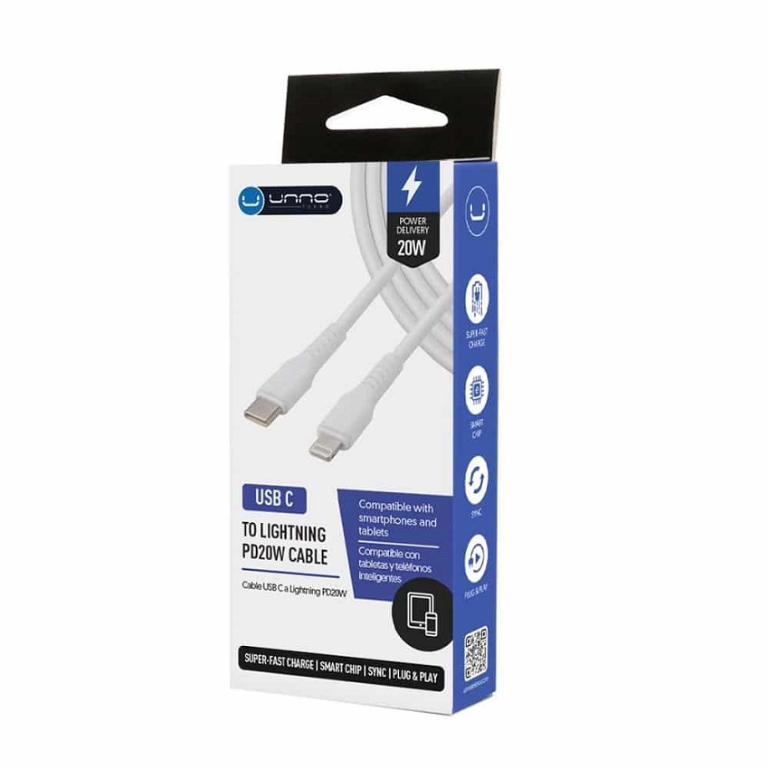 Cable Unno Tekno TIPO C a Lightning PD20W 1.5 Mts. Blanco N/P: CB4072WT - PC Mania