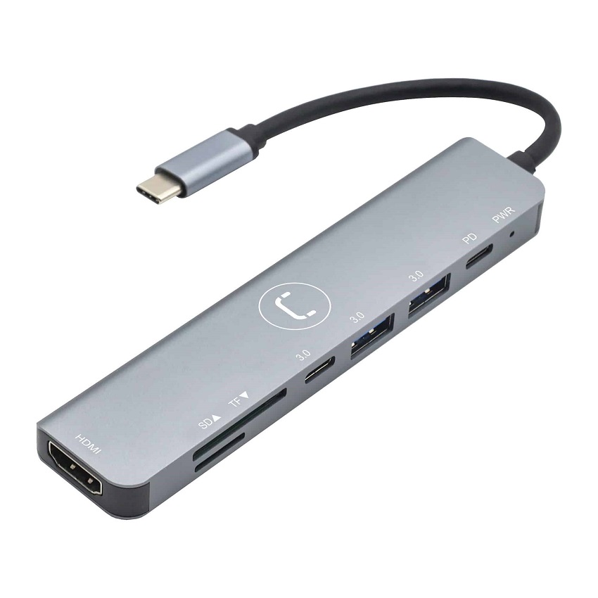 HUB 7 en 1 Unno Tekno USB C a HDMI/USB A/USB C/SD/MicroSD/PD Hembra N/P: HB1107SV - PC Mania