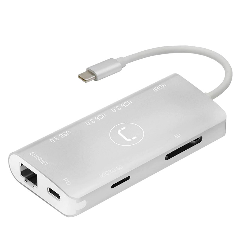 HUB 8 en 1 Unno Tekno USB C a HDMI/RJ45/USB A 3.0/SD/MicroSD/PD Hembra N/P: HB1108SV - PC Mania