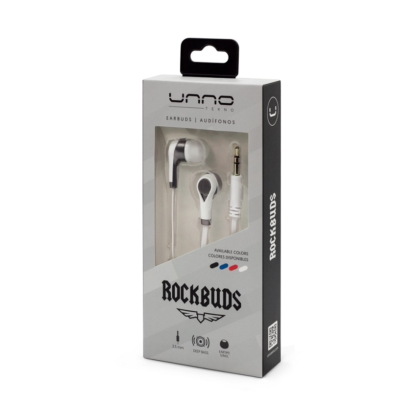 Audífonos Unno Tekno Rockbuds 3.5 Estéreo Blanco N/P: HS7003WT - PC Mania