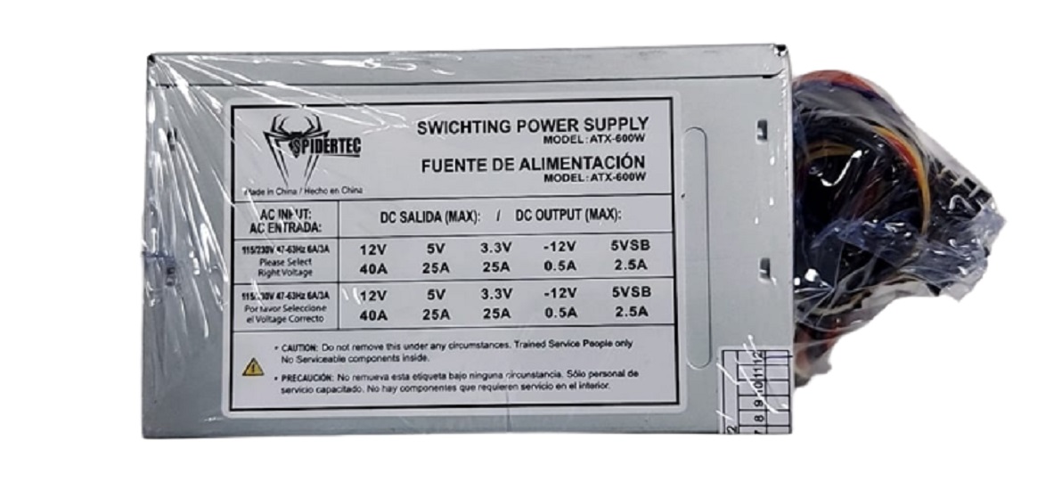 Fuente de Poder ATX 600W 20+4 Spidertec Mod. ATX-600W - PC Mania