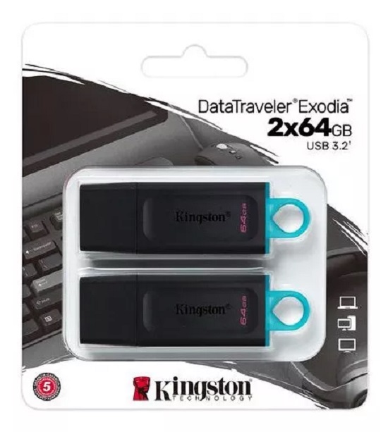 Pen Drive 64GB Kingston Data 2 Pack Traveler Exodia USB 3.2 N/P: DTX-64GB-2P - PC Mania
