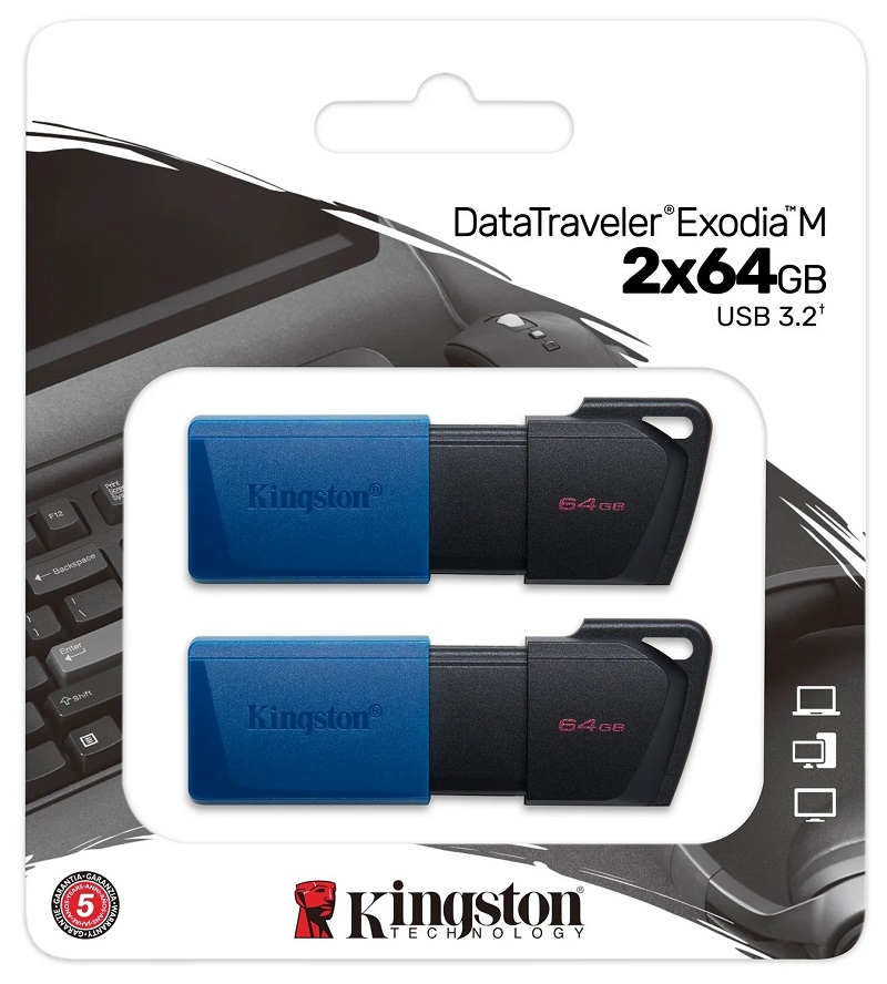 Pen Drive 64GB Kingston Data 2 Pack Traveler Exodia USB 3.2 Negro/Azul N/P: DTXM-64GB-2P - PC Mania