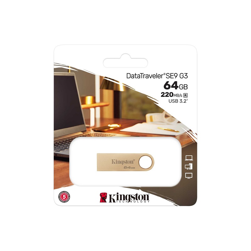 Pen Drive 64GB Kingston Data Traveler SE9 GEN3 USB 3.2 Dorado N/P: DTSE9G3/64GB - PC Mania
