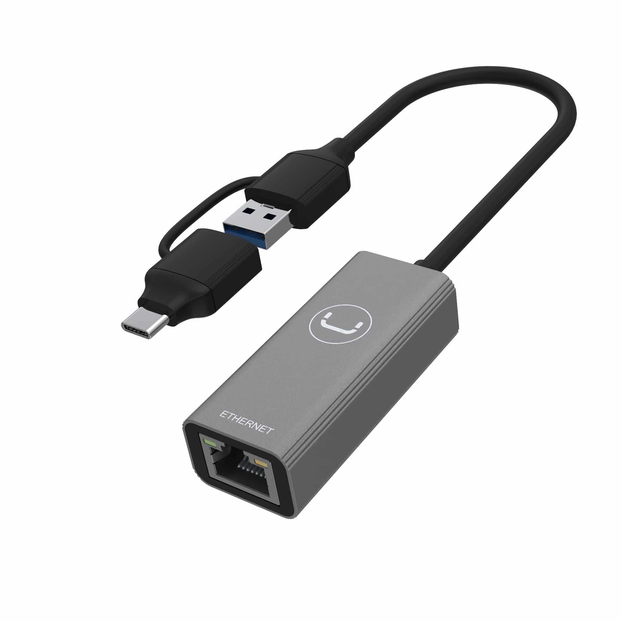Adaptador Unno Tekno USB A y C a LAN Ethernet 1GBPS N/P: AD3007GY - PC Mania