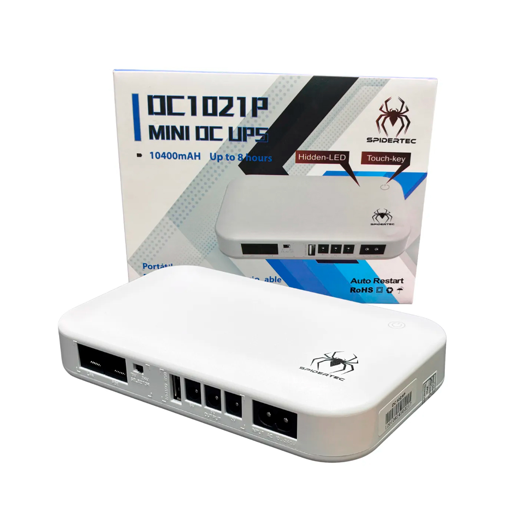 Mini UPS Spidertec 10400mAh/21W/5V-9V-12V/PoE 15V-24V/USB Mod. DC1021P - PC Mania